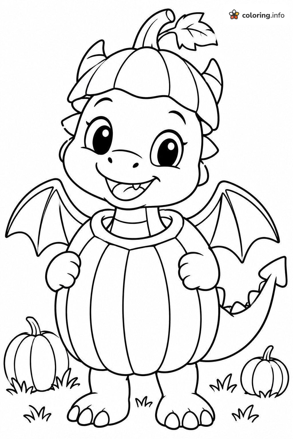 Baby Dragon Dressed as a Pumpkin for Halloween coloring sheet Baby Dragon Dressed as a Pumpkin for Halloween coloring sheet