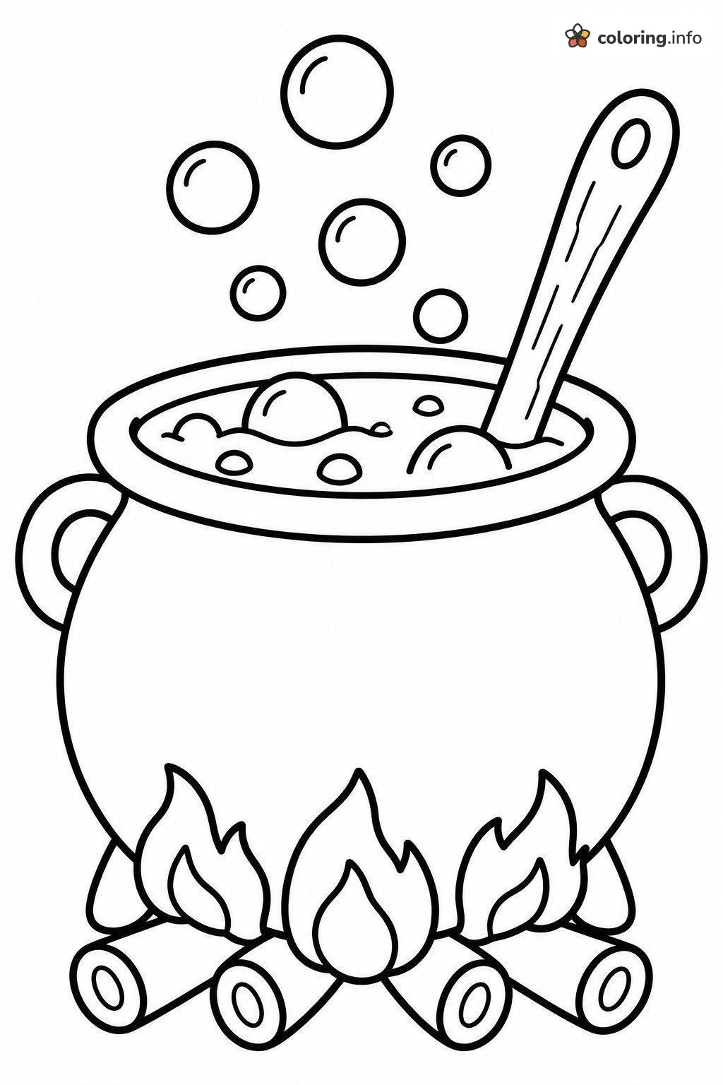 Witch's Cauldron Bubbling Over a Halloween Fire coloring sheet Witch's Cauldron Bubbling Over a Halloween Fire coloring sheet