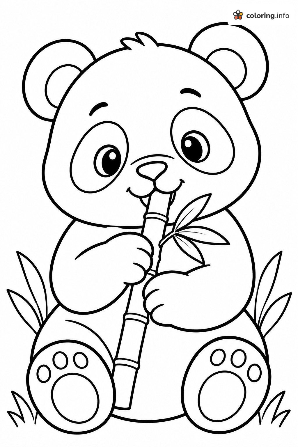 Chubby Baby Panda Munching Bamboo, Cute Animals Page coloring page Chubby Baby Panda Munching Bamboo, Cute Animals Page coloring page