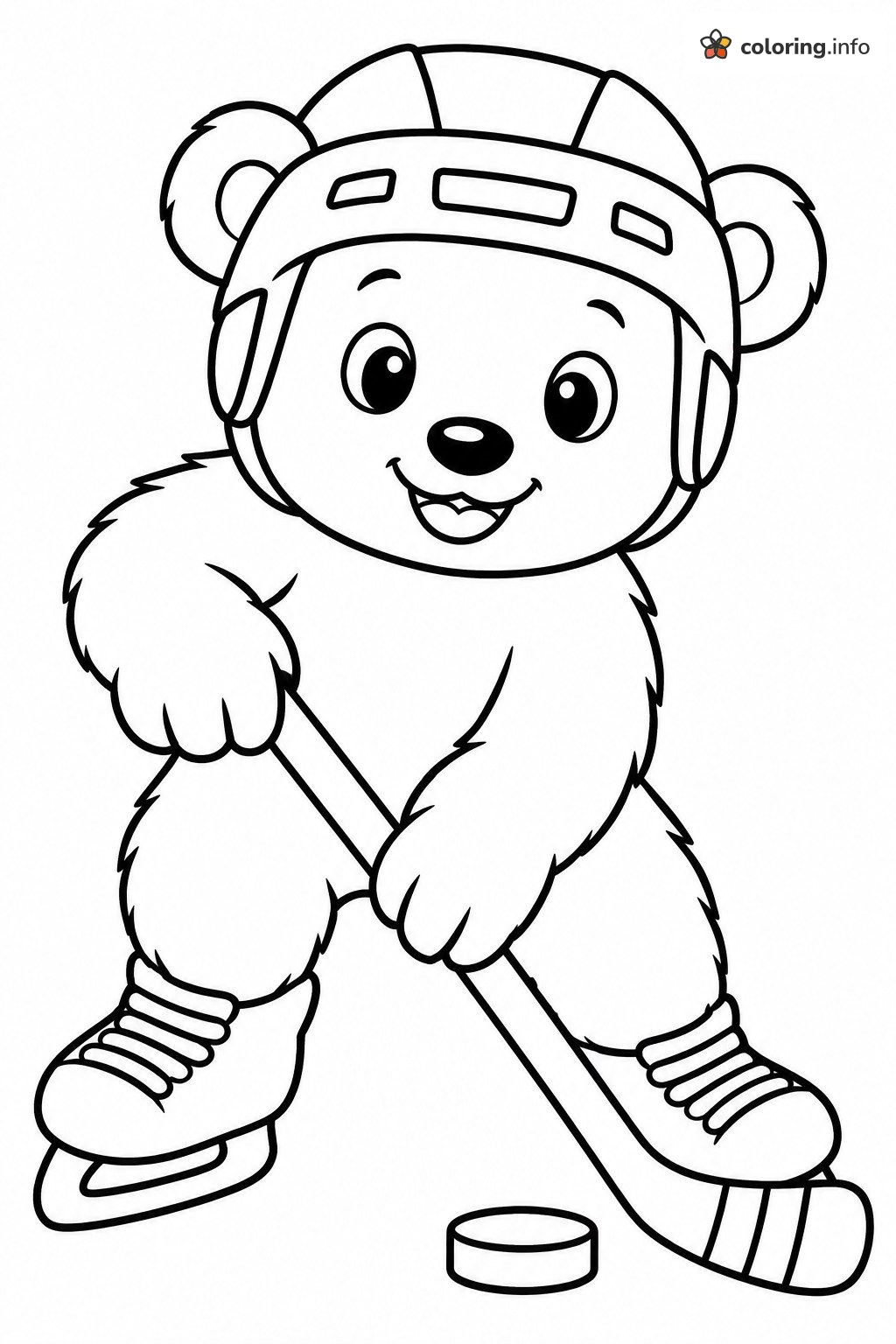 Cute Bear Playing Ice Hockey with Stick and Puck coloring page Cute Bear Playing Ice Hockey with Stick and Puck coloring page