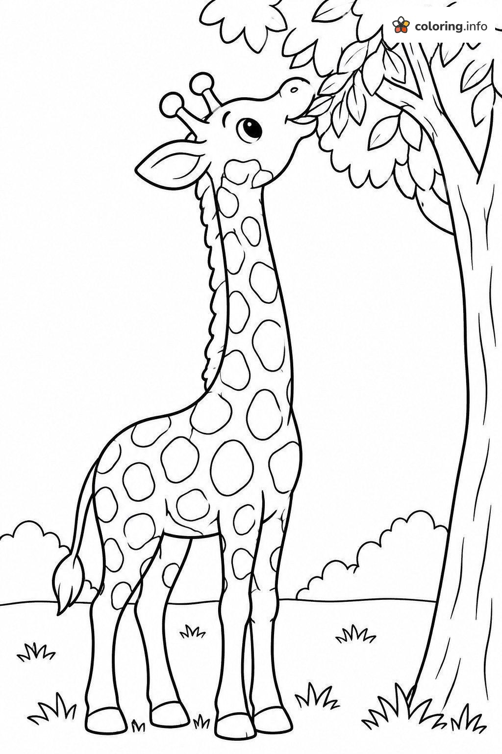 Giraffe Stretching for Leaves, Free Animals Printable coloring page Giraffe Stretching for Leaves, Free Animals Printable coloring page