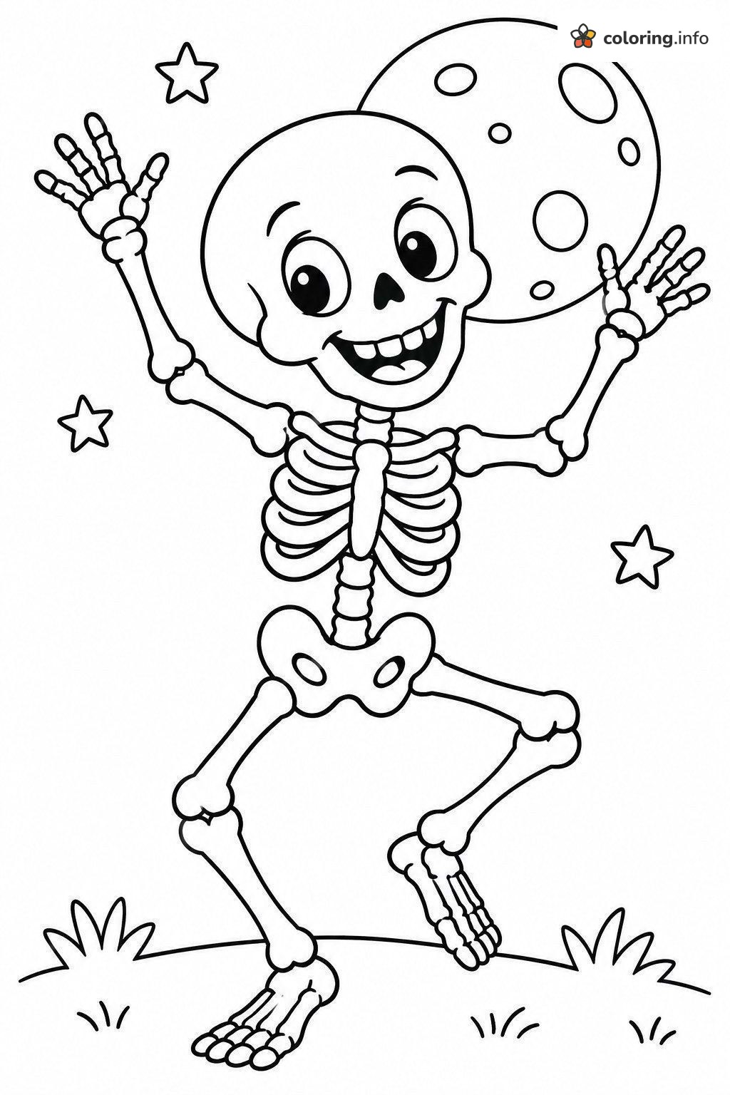 Dancing Skeleton and Full Moon Halloween Page coloring page Dancing Skeleton and Full Moon Halloween Page coloring page