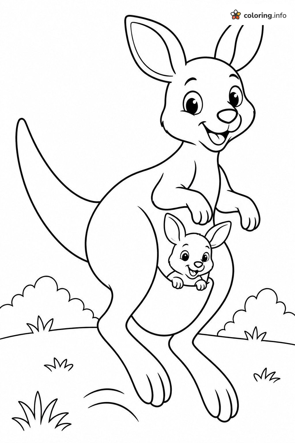 Kangaroo Mom and Joey Bouncing Along, Animals Coloring Sheet Kangaroo Mom and Joey Bouncing Along, Animals Coloring Sheet