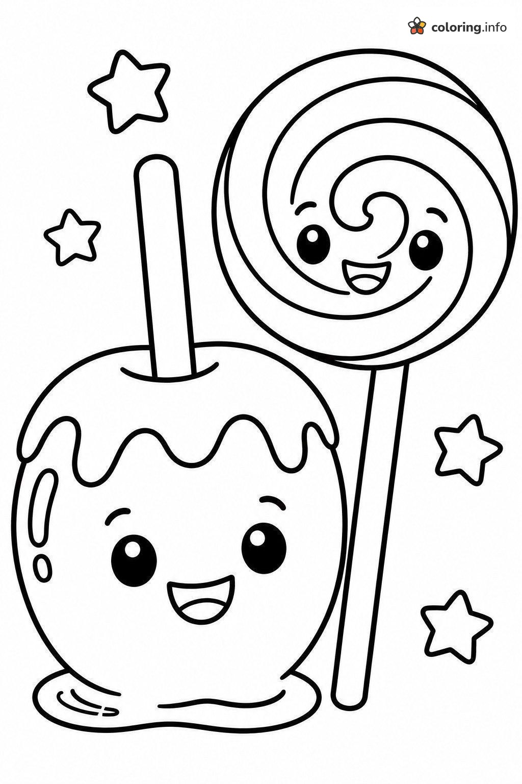 Kawaii Halloween Candy Apple and Swirl Lollipop coloring page Kawaii Halloween Candy Apple and Swirl Lollipop coloring page