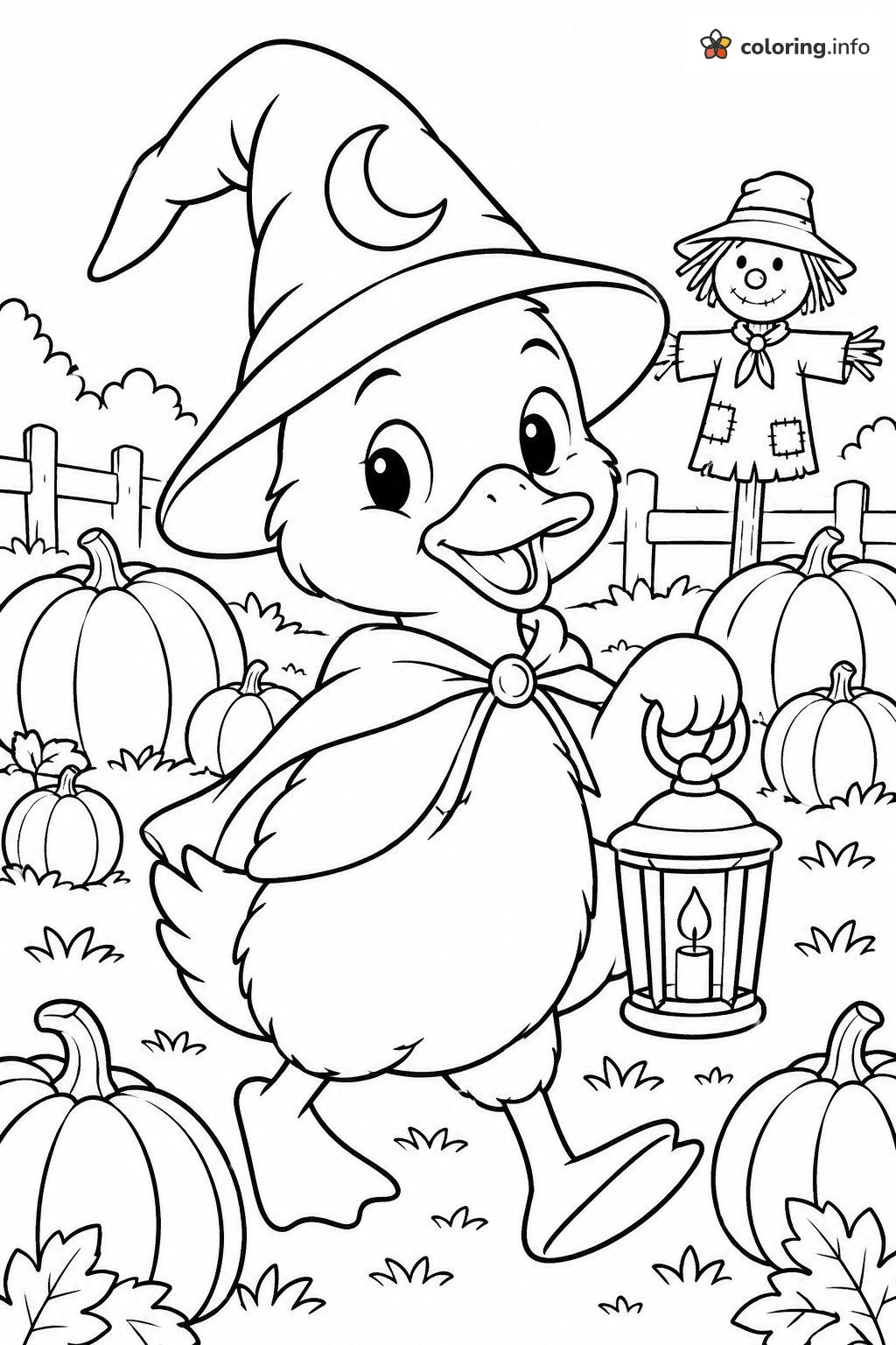Duckling Wizard in the Halloween Pumpkin Patch coloring page Duckling Wizard in the Halloween Pumpkin Patch coloring page