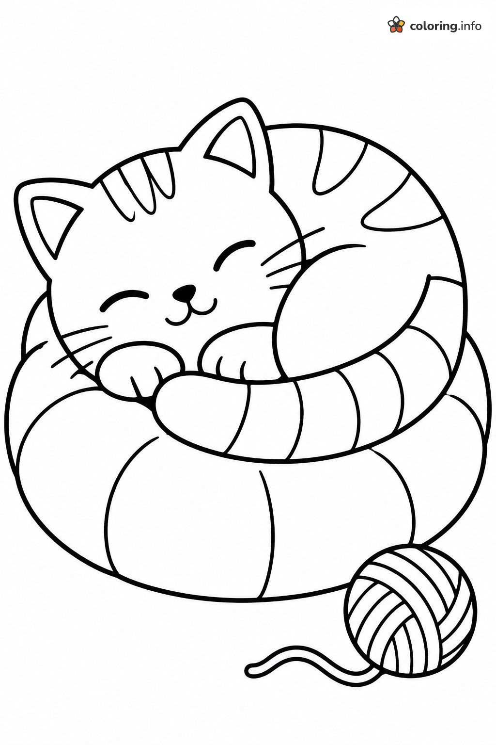 Sleepy Kitten in a Round Bed, Cozy Animals Coloring Page Sleepy Kitten in a Round Bed, Cozy Animals Coloring Page