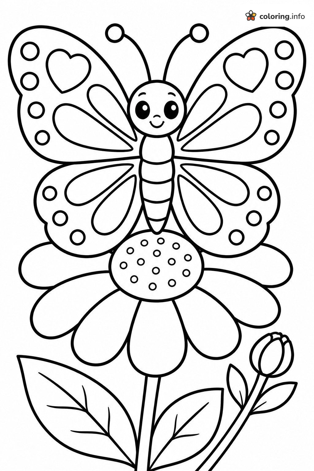 Happy Butterfly on a Daisy, Free Animals Coloring Sheet Happy Butterfly on a Daisy, Free Animals Coloring Sheet