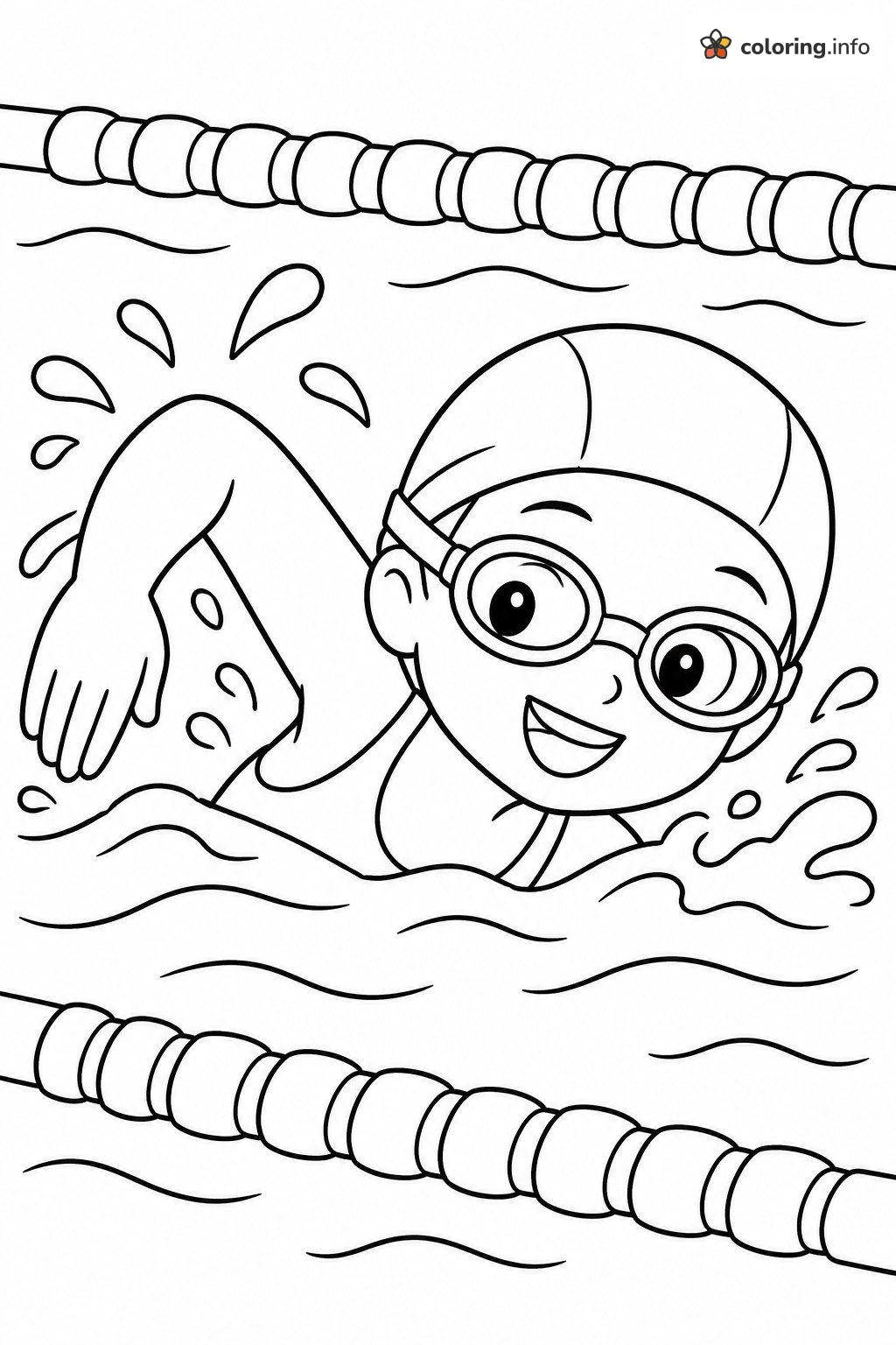 Freestyle Swimmer Between Lane Ropes, Sports Coloring Page Freestyle Swimmer Between Lane Ropes, Sports Coloring Page
