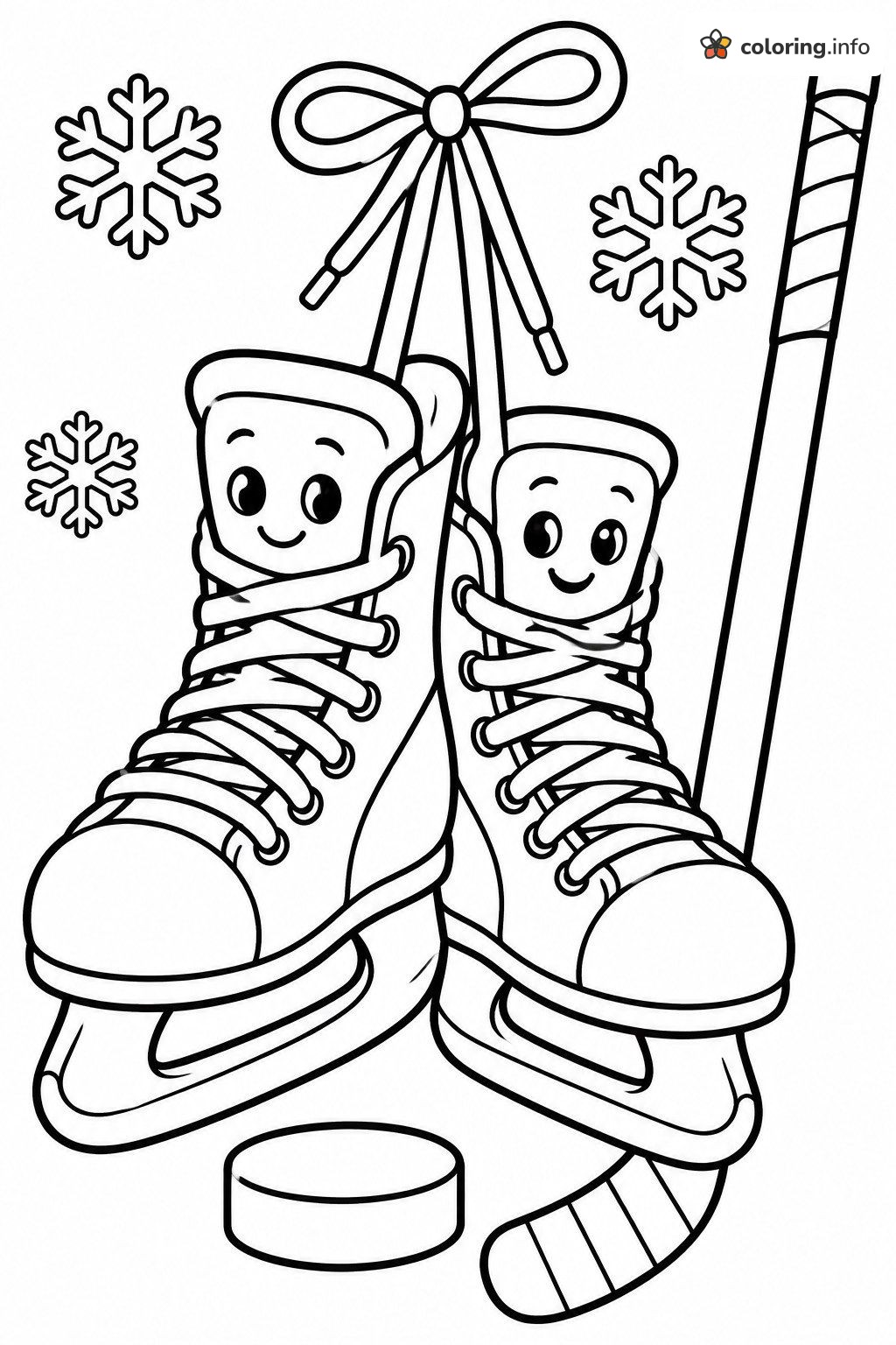 Smiling Hockey Skates With Stick and Puck coloring page Smiling Hockey Skates With Stick and Puck coloring page