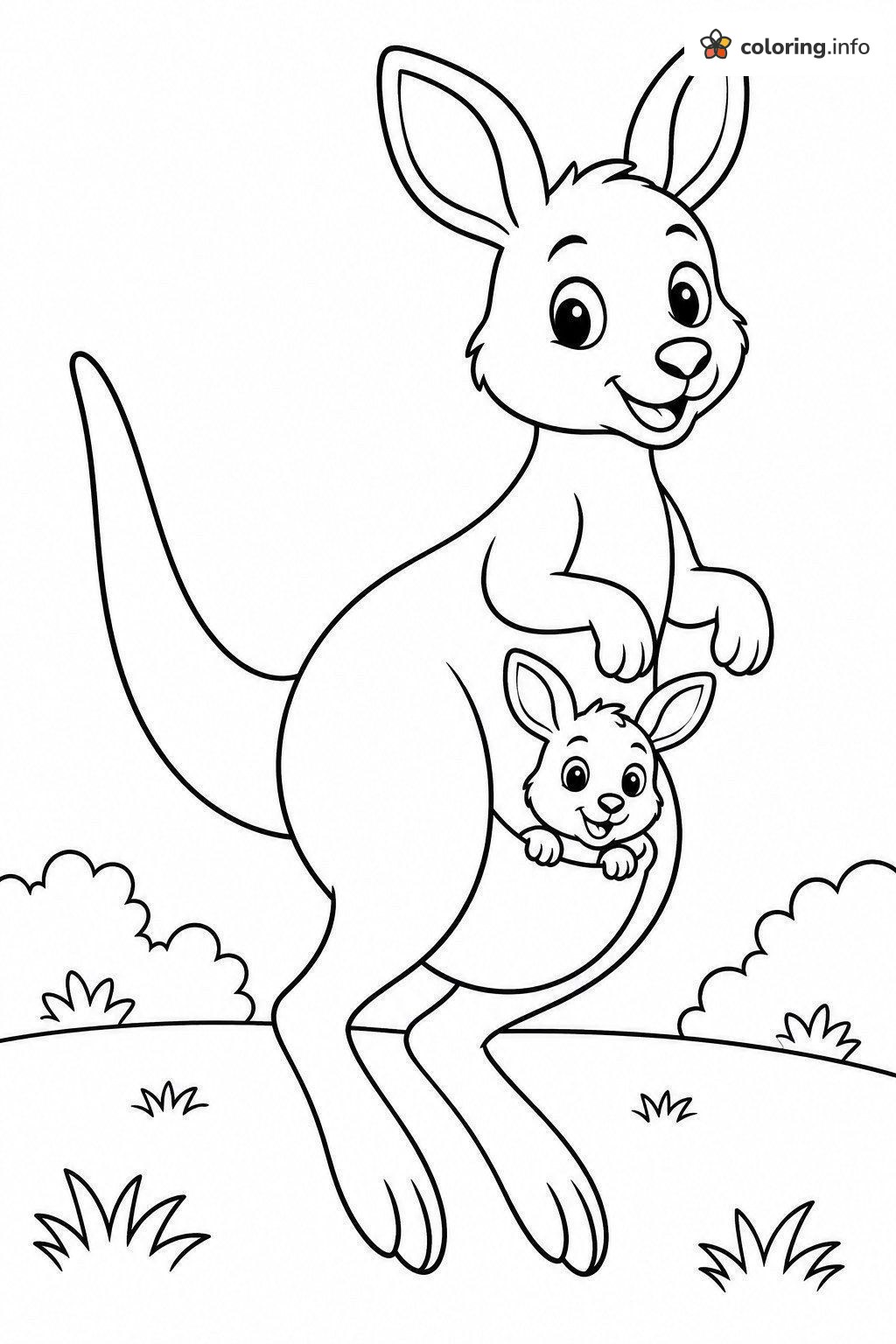 Hopping Kangaroo Mom and Joey, Cute Animals to Color Hopping Kangaroo Mom and Joey, Cute Animals to Color