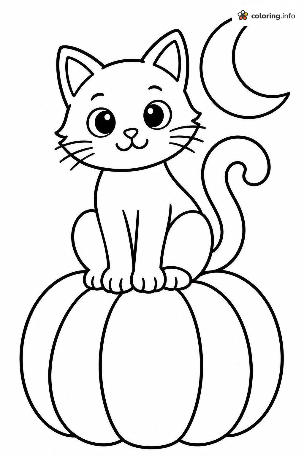 Kitten Sitting on a Big Pumpkin Under the Moon coloring page Kitten Sitting on a Big Pumpkin Under the Moon coloring page