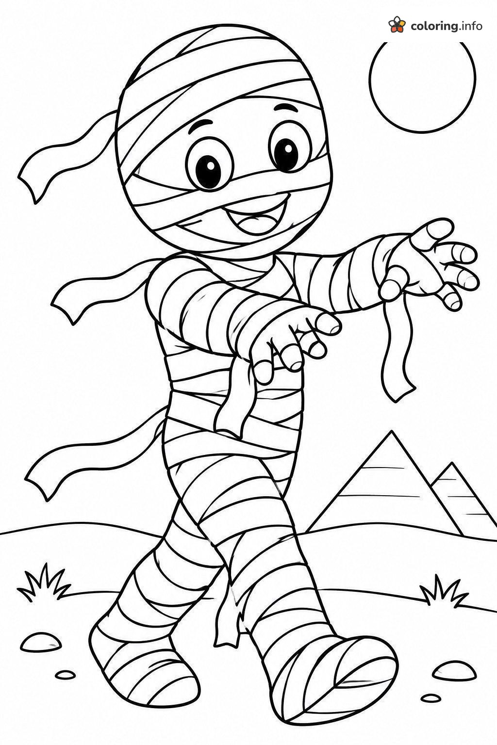 Mummy Strolling Past Pyramids for Halloween printable coloring page Mummy Strolling Past Pyramids for Halloween printable coloring page