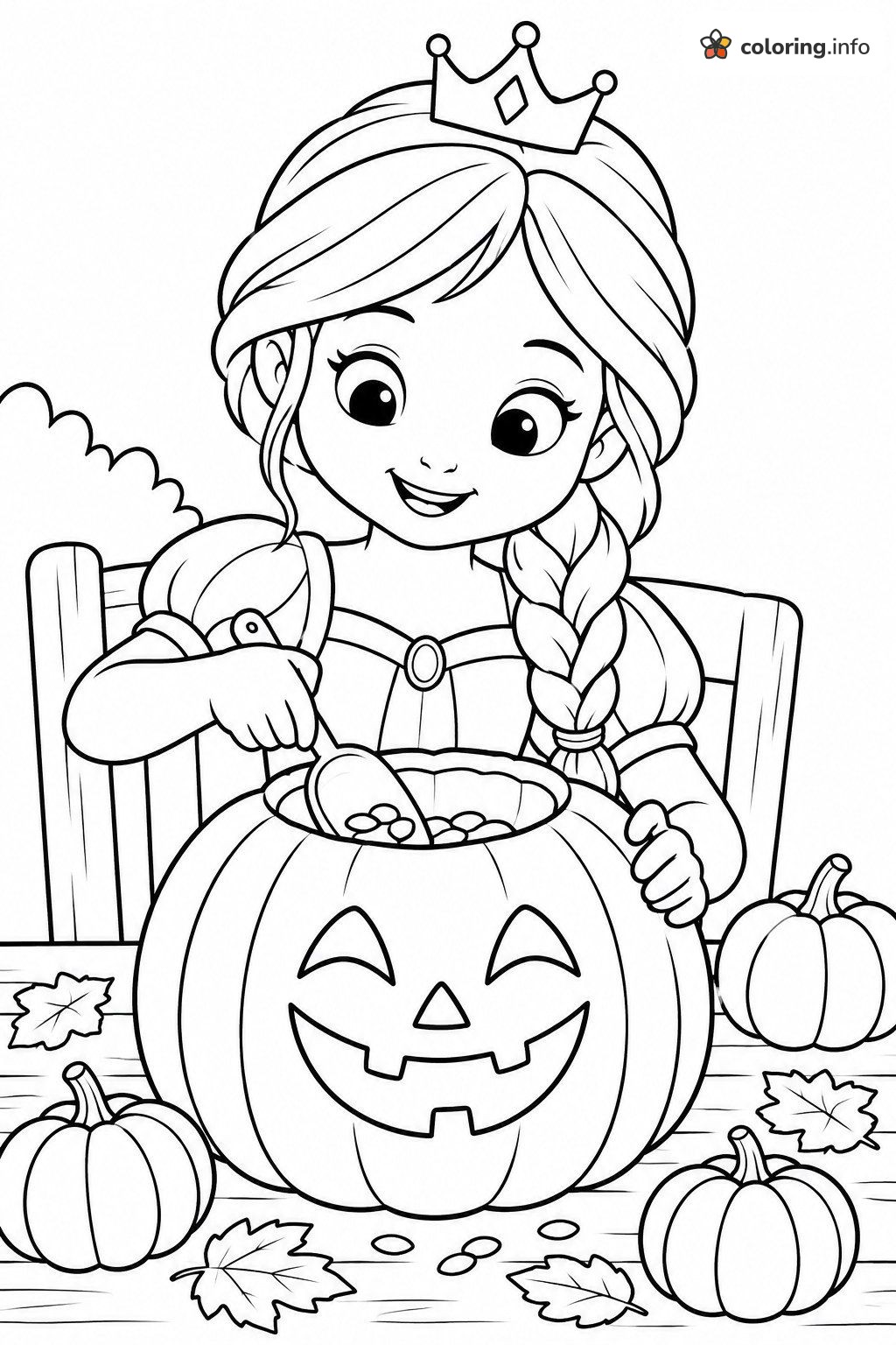 Princess Carving a Pumpkin for Halloween coloring page Princess Carving a Pumpkin for Halloween coloring page
