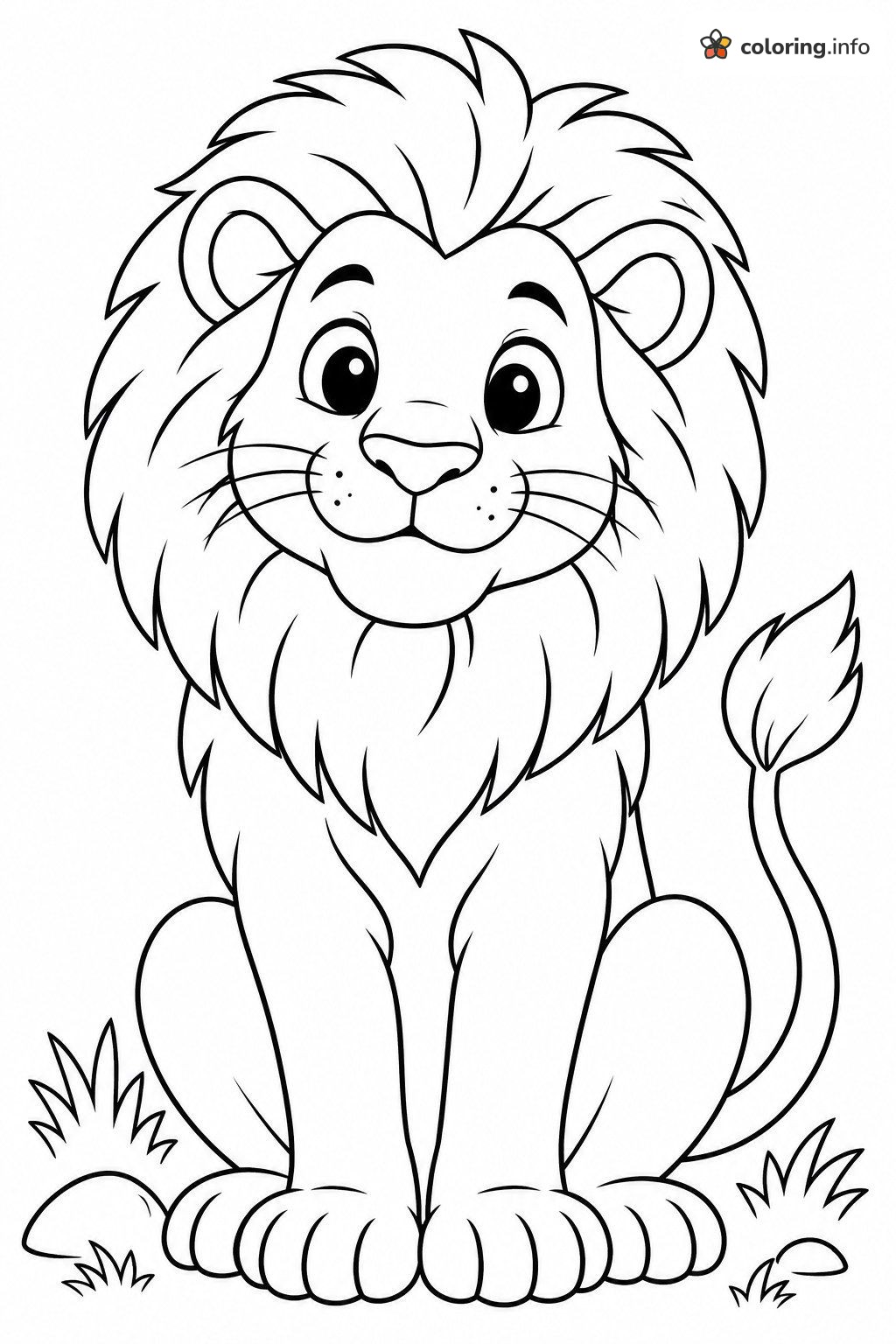 Fluffy-Maned Lion Sitting Tall, a Fun Animals Printable coloring page Fluffy-Maned Lion Sitting Tall, a Fun Animals Printable coloring page