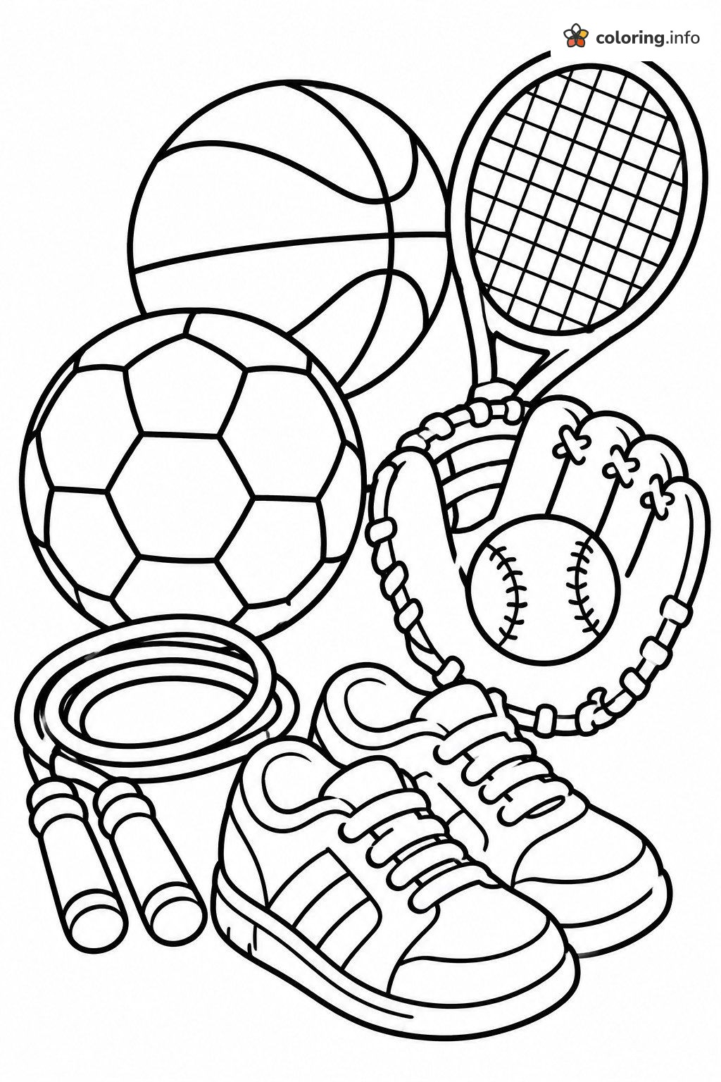 Pile of Sports Equipment to Color: Sports Page coloring page Pile of Sports Equipment to Color: Sports Page coloring page