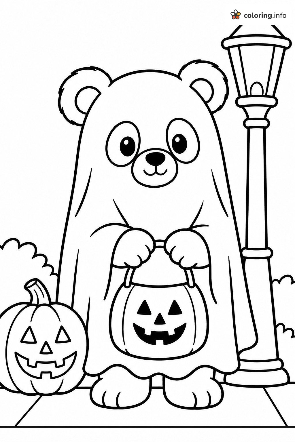 Teddy Bear Ghost Out Trick-or-Treating on Halloween coloring page Teddy Bear Ghost Out Trick-or-Treating on Halloween coloring page