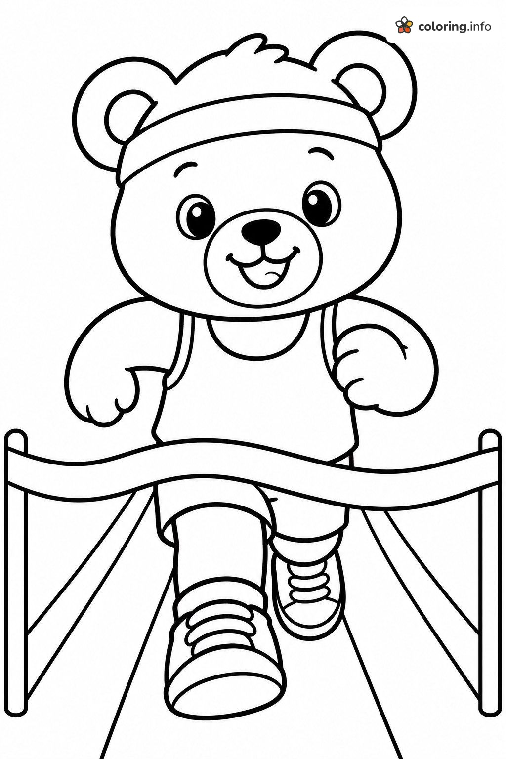 Teddy Bear Racing to the Finish Line: Sports Coloring Page Teddy Bear Racing to the Finish Line: Sports Coloring Page
