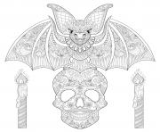 halloween adult bat sitting on skull