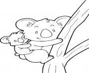 Koala Carrying Her Baby Climbing the Tree