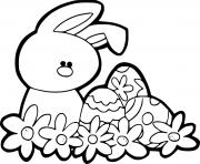 Easter Bunny with Three Eggs and Flowers